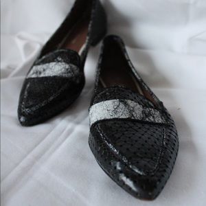 Donald J. Pliner Black and Gray Perforated Leather Flats